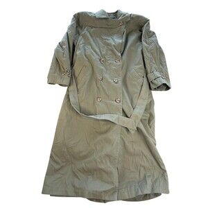 New York Harbor Coat Womens 8P Green Long Belted Trench Twill Button Front